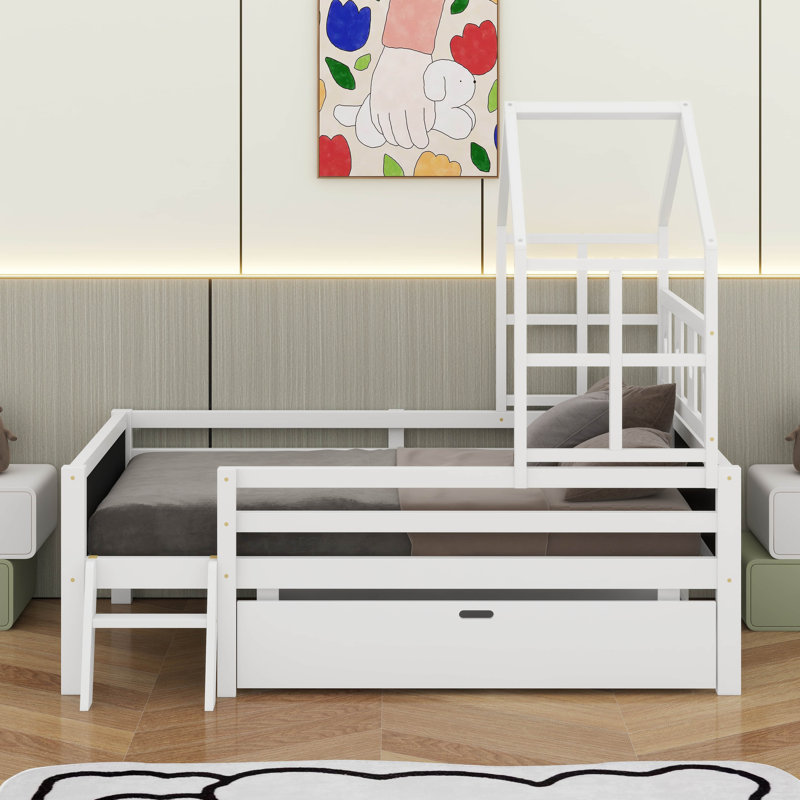 Lit maison avec échelle et tiroirs, Lit simple