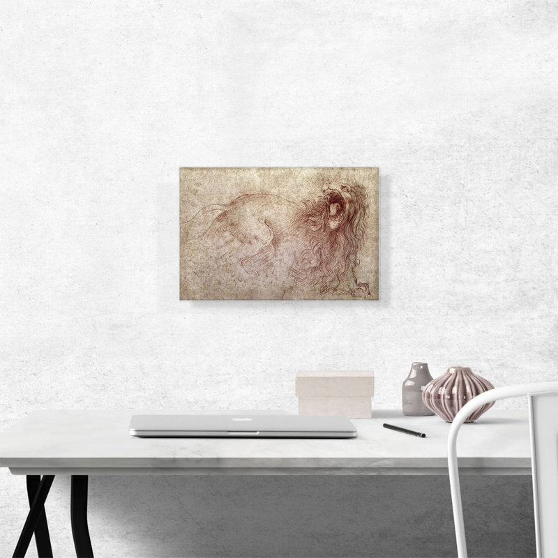 Esquisse d'un lion rugissant - impression, H 12 po x l 18 po x P 0,75 po