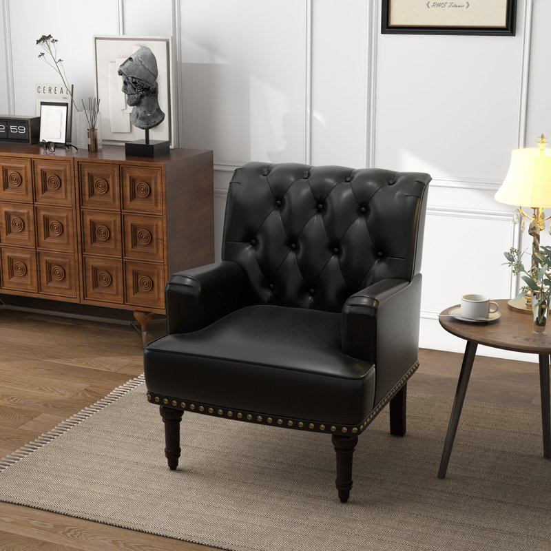 Arian 71 Cm Wide Tufted Club Chair, Black Faux Leather
