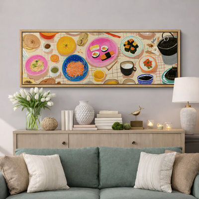 Colorful Sushi Tabletop Food Illustration Kitchen Dining Wall Decor Extra Large Pictures Framed Canvas Print Wall Art