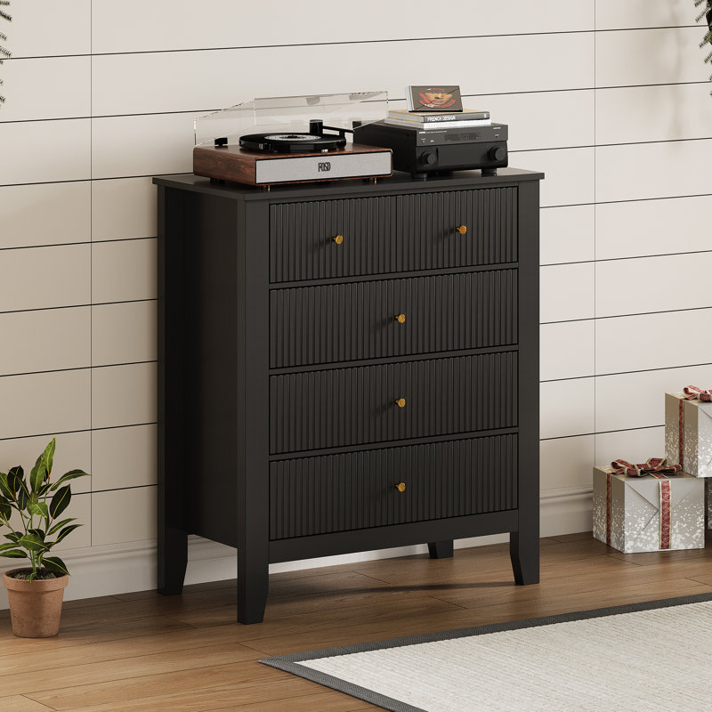 31.7'' W Fluted Nightstand with 5 Drawers, Black