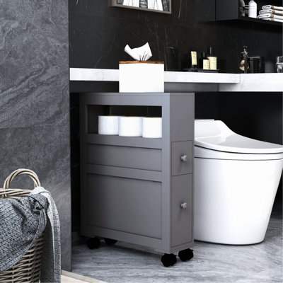 6.15 In. Deep Gray Bathroom Rolling Storage Cabinet With Wheels And Drawer