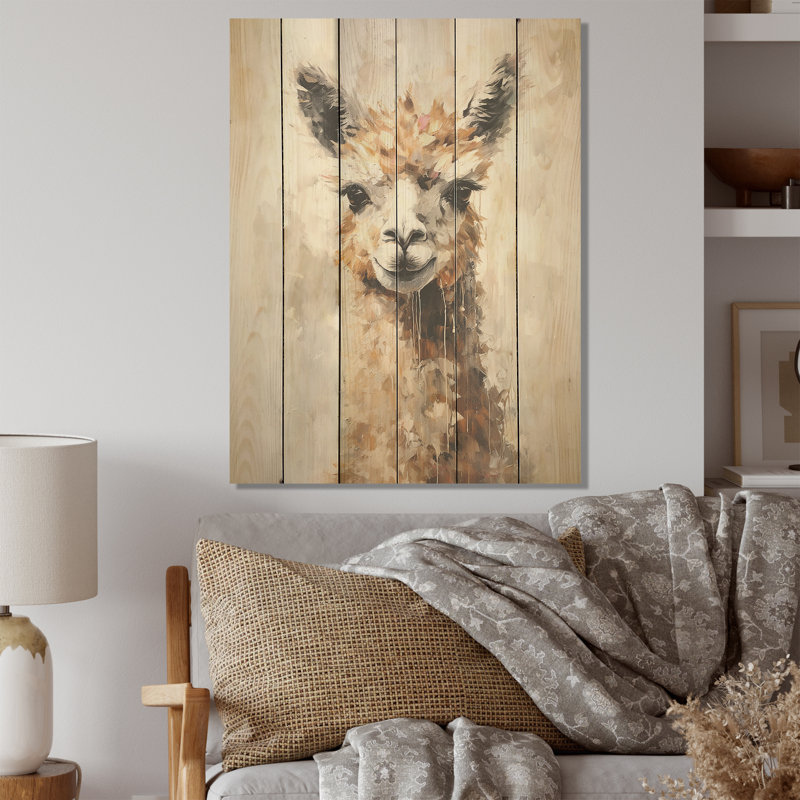Minimalisme Alpaca grunge - Alpacas, art mural sur bois de pin naturel, H 20 po x l 10 po