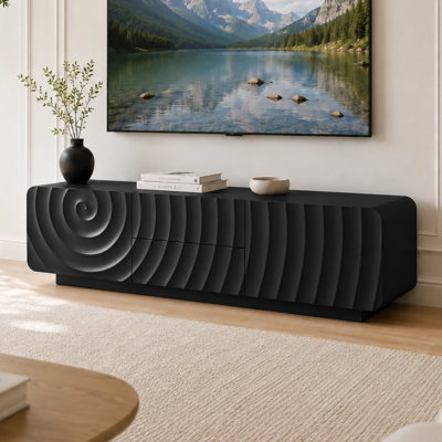 58'' Mid-Century Modern Fluted Wave TV Stand with 2 Drawers & Storage Cabinet，Rounded Corners Media Console