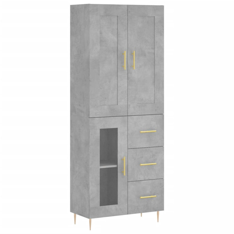 Salmeron Highboard 69.5x34x180 cm Engineered Wood, Concrete Grey