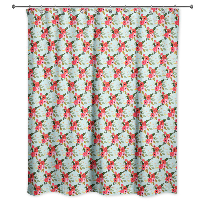 Rideau de douche simple floral Sofiane, Bleu