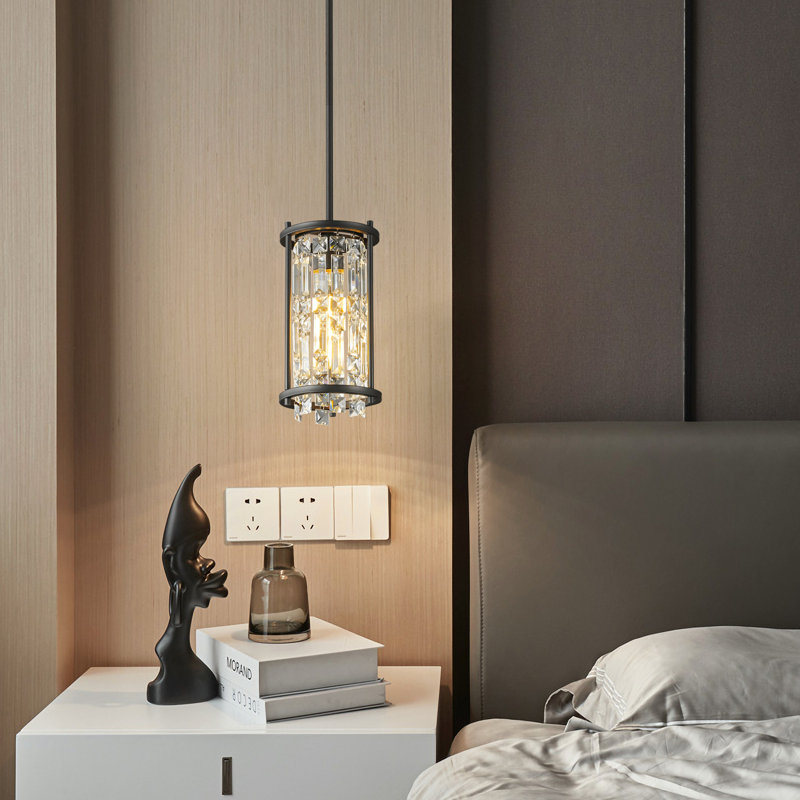 Luminaire suspendu semi-encastré en cristal cylindrique à 1 lumière Misheel, Noir