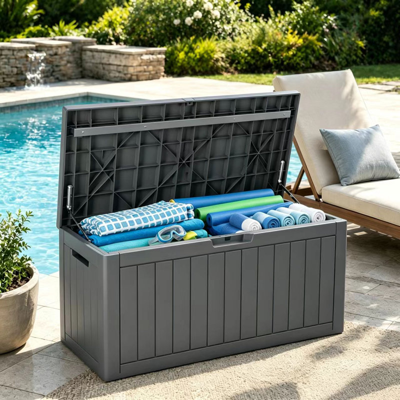 Emperic Design 100 Gallon Water Resistant Resin Lockable Outdoor Storage Deck Box