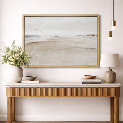 Minimal Landscape "Coastal Sandy Beach Seascape Artwork, Abstract Minimalist Neutral Decor Wall Pictures, Large Framed Canvas Giclee Print Wall Art"