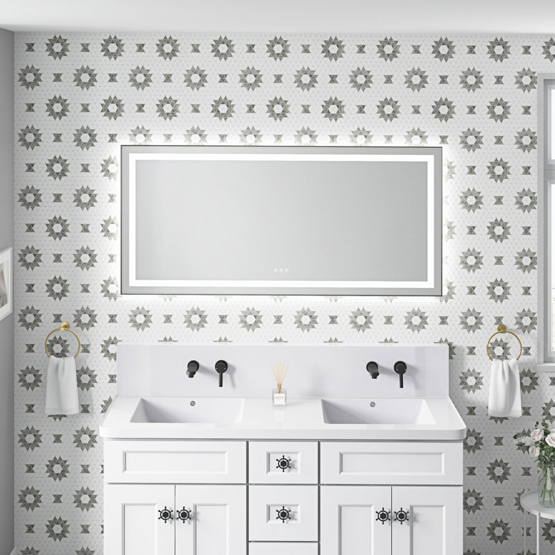 Miroir de salle de bain mural à DEL avec cadre en aluminium, Métal industriel cendré