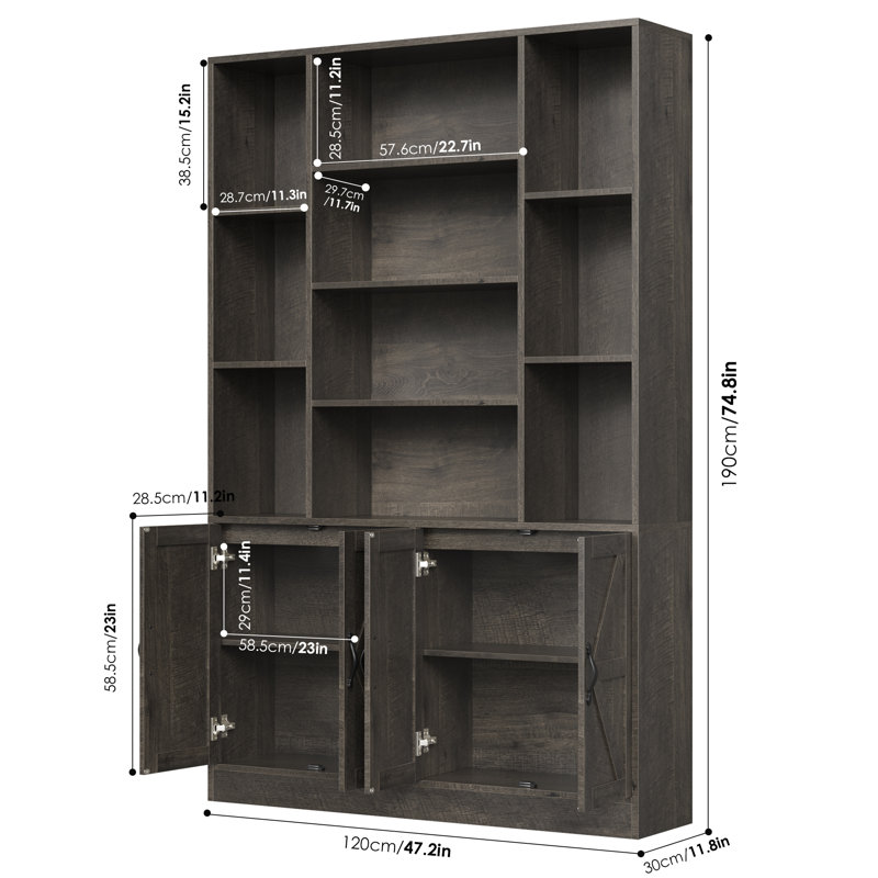 Bibliothèque standard à 74 niveaux de rangement à 6 niveaux, Marron foncé