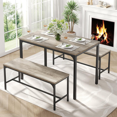 3-Piece Dining Table Set for 4 with Bench - Space-Saving & Easy Assembly