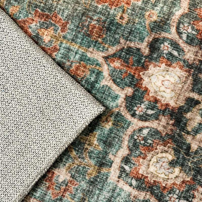 Washable Oriental Area Rug - Rugs for Living Room Soft Carpet for Bedroom Waterproof Floral Distressed Indoor Stain Resistant Non-Shedding Floor Carpets (Green)