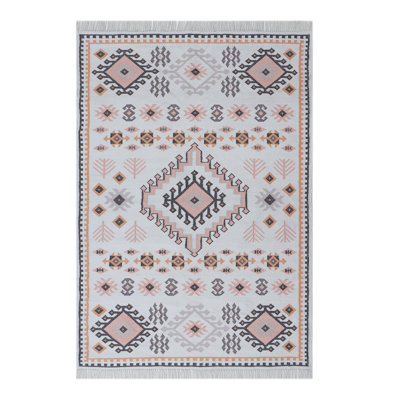Tapis intérieur / extérieur rose / noir / orange tissé à la main Agra Southwestern