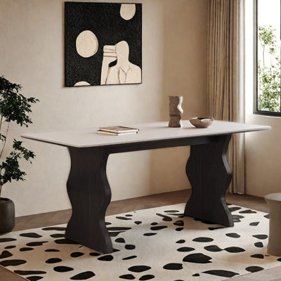 French Vintage Rock Slab Wood Dining Table