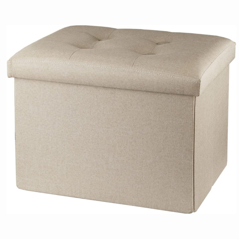 Latitude Run® Foldable Ottoman Foot Rest Footstool Bench For Living Room With Storage: Compact Ottoman With Storage, Beige