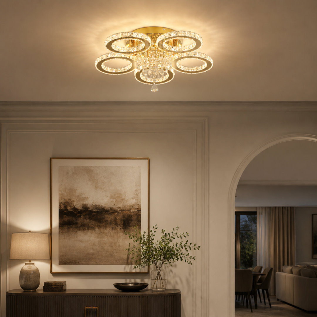 Luxury Ring LED Crystal Chandelier, Gold Finish And K9 Crystal Accents