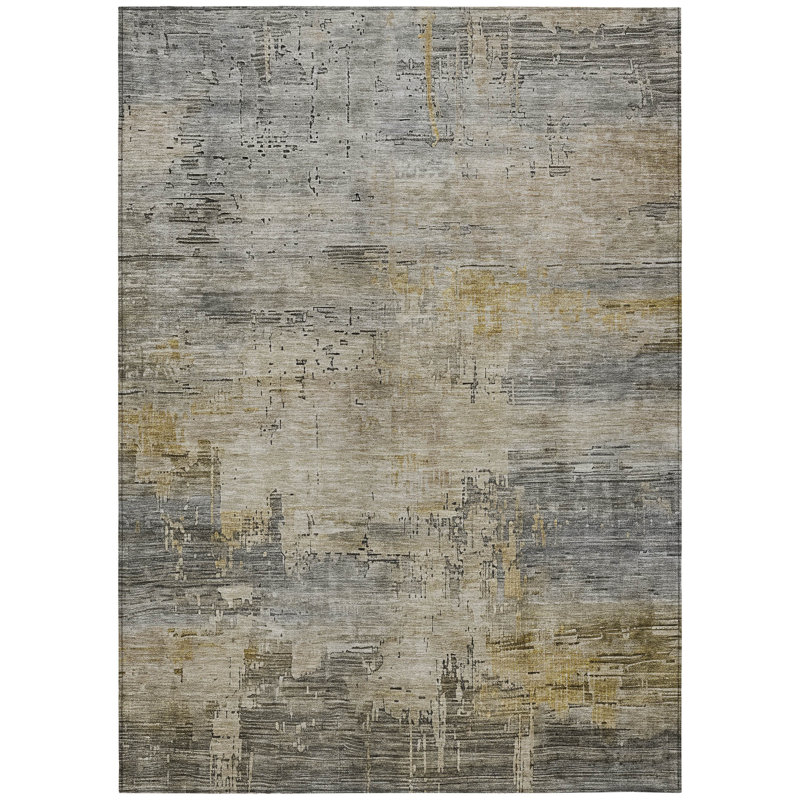 Tapis extérieur lavable abstrait étain et blé 5 pi x 8 pi