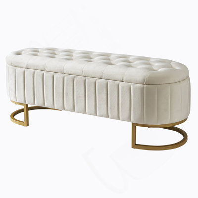 Upholstered Storage Bench With Button-Tufted, Metal Legs
