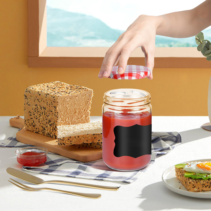 Glass Jam Jars Set of 12 Clear Airtight Storage Glass Jars Including Labels & Pen, Ideal for Marmalade, Chutney, Jam, Pickle