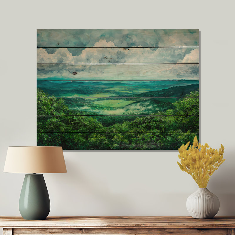 Shenandoah Vista, Virginia Prairies I - paysage moderne, décoration murale sur bois de pin naturel, H 30 po x l 40 po