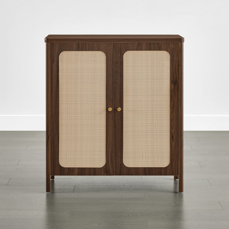 63" W Modern Sideboard Buffet Cabinet  With Rattan Doors And Adjustable Shelves(Set Of 2), Walnut
