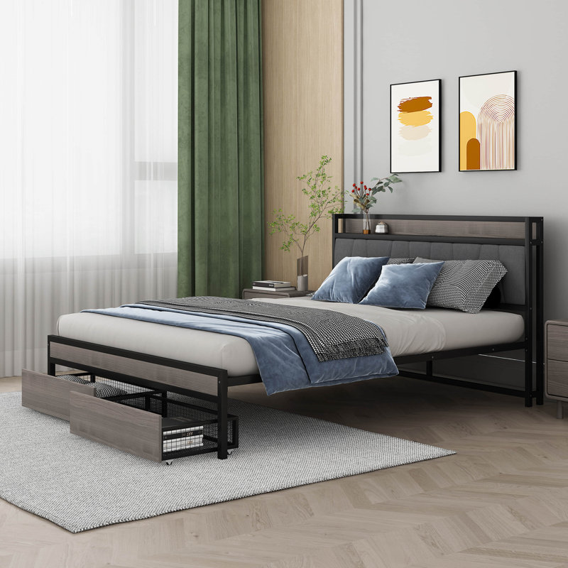 Alywin Metal Platform Bed, Queen, Black