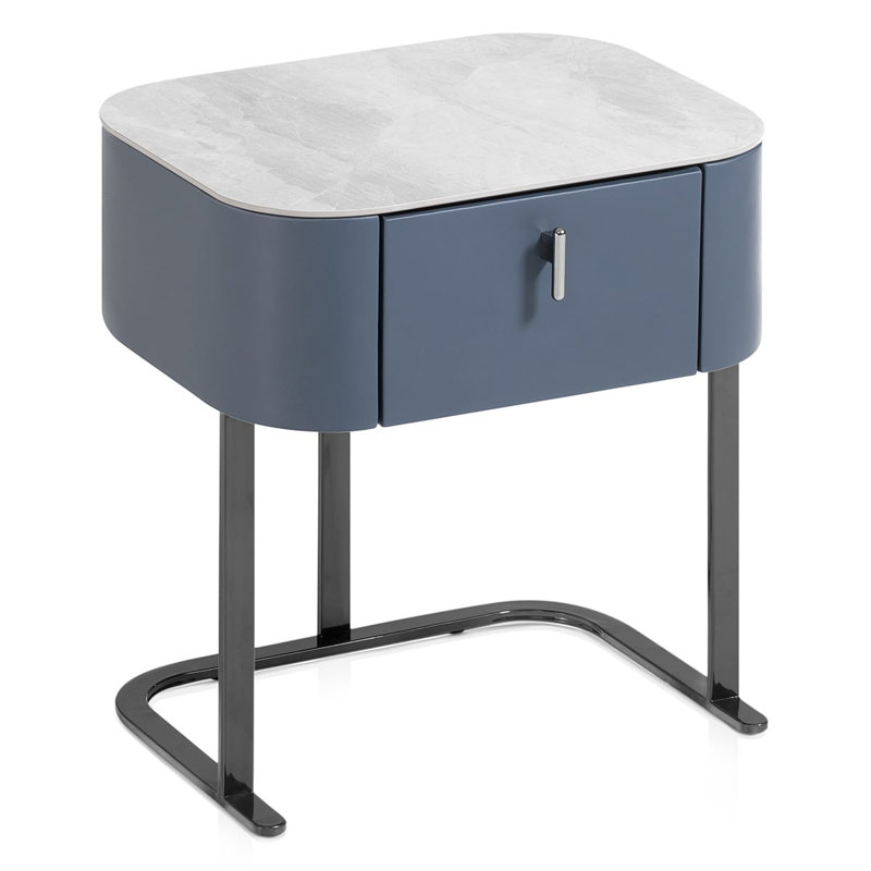 47.5cm W Metal Bedside Table, Navy Blue