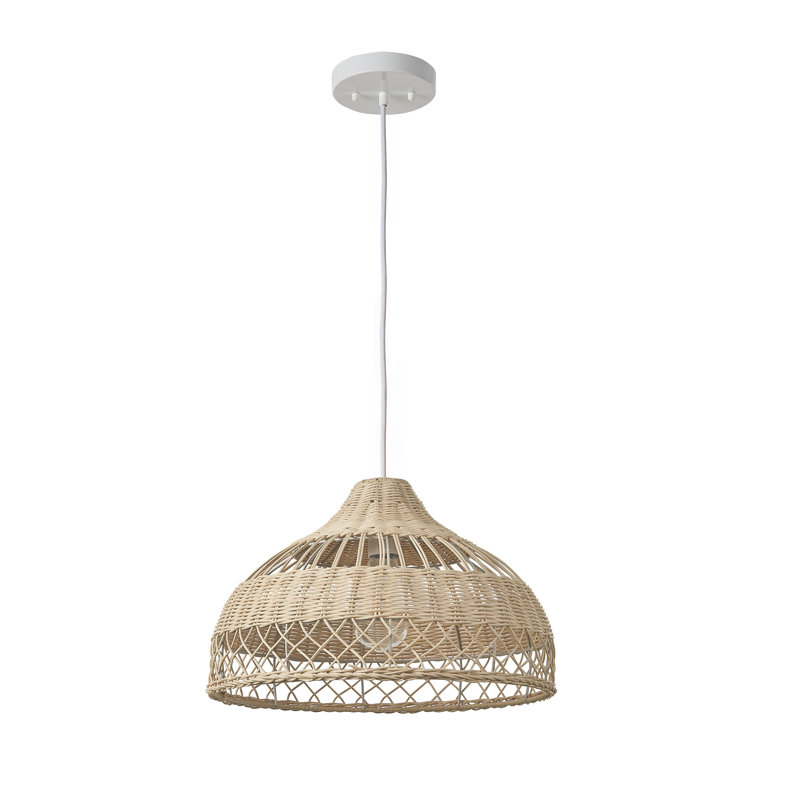 Luminaire suspendu en rotin de style dôme 1 lumière, sans ampoules incluses