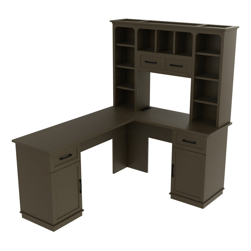 L-Shaped Computer Desk With Power Outlet, Brown