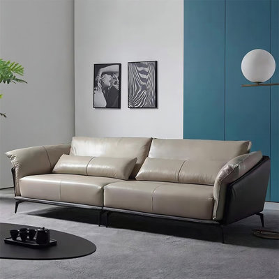 Khaki Genuine Leather Modular Sofa cushion couch