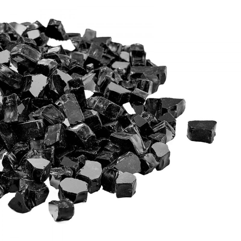 Roches de foyer en verre 10 po pour foyer d'extérieur 10 lb, H 5,83 po x l 11,46 po x P 9,02 po, Noir