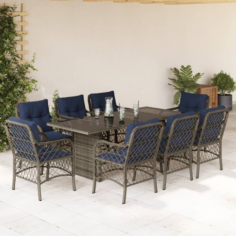Patio Dining Set with, Tempered Glass, Grey, Grey