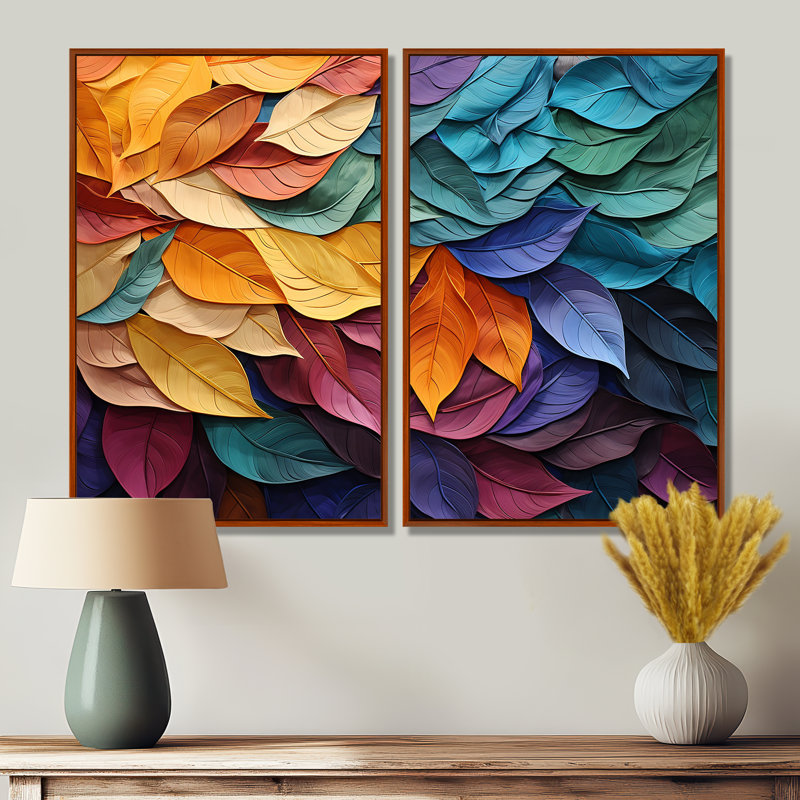 Collage de feuilles colorées III - impressions sur toile traditionnelles, H 36 po x l 48 po, Brun
