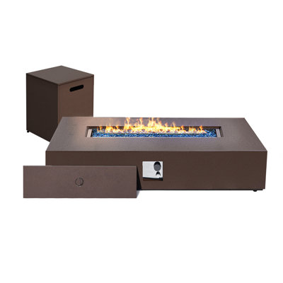  56-Inch Rectangle Iron Gas Fire Pit Table，Includes Tank Cover
