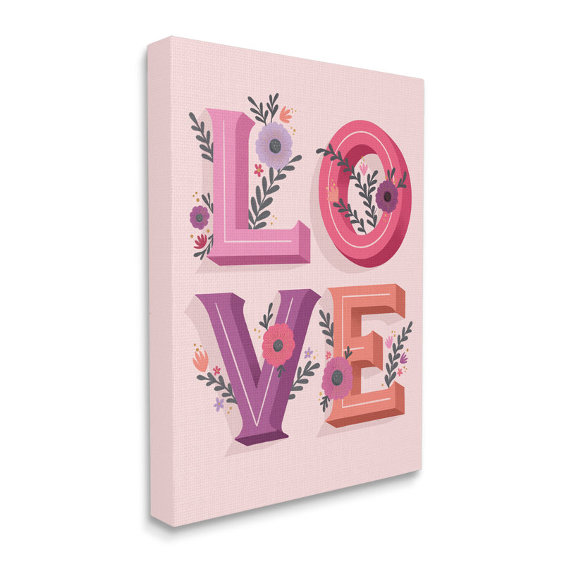 «Pink Love», typographie «Bold Floral», lettres «Spring Flowers» par Richelle Lynn Garn - impression, H 40 po x l 30 po