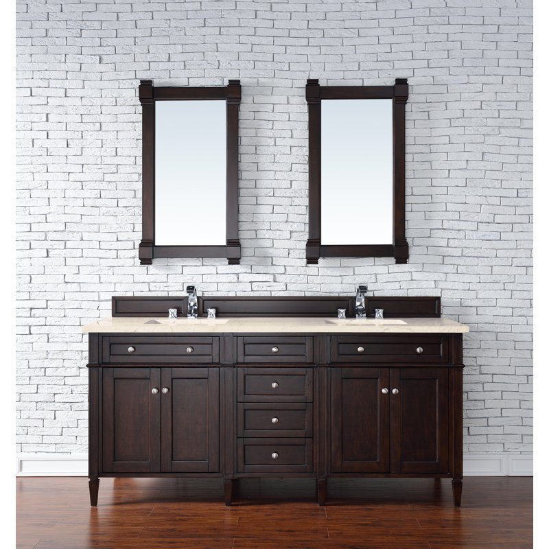 Meuble-lavabo double l 72 po Dussault, Acajou bruni, Noctis éthéré, 8 po