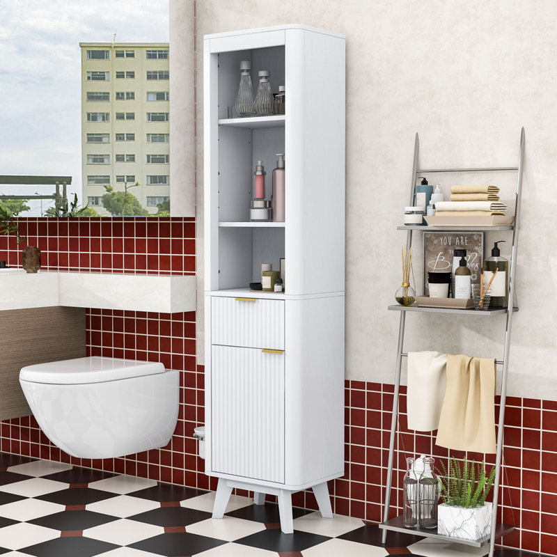 Modern Freestanding Bathroom Storage Cabinet with Drawer, Adjustable Shelf and Anti-Tipping Design, White