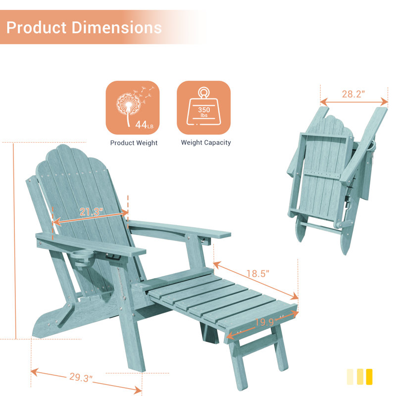Chaise Adirondack en PEHD toutes saisons avec repose-pieds, fauteuil de foyer réglable et pliable à 3 positions avec porte-gobelet pour pelouse, terrasse et bord de piscine (ensemble de 2)