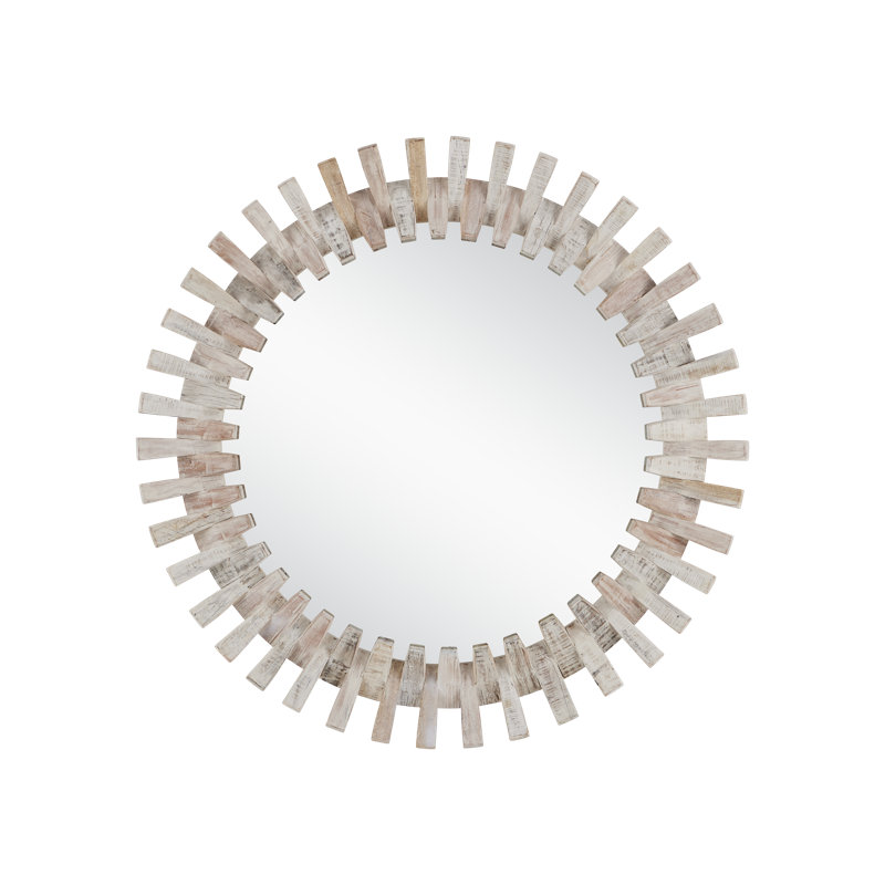 Diza Round Wall Mirror, Whitewash