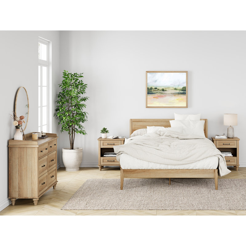 Endymion - Drawer End Table Set and Built-In Outlets, Oak, 2