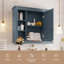 Armoire de rangement murale de 35 po x 28 po avec miroir, 6 tablettes ouvertes, rangement dissimulé et assemblage facile pour les salles de bain modernes-525346054