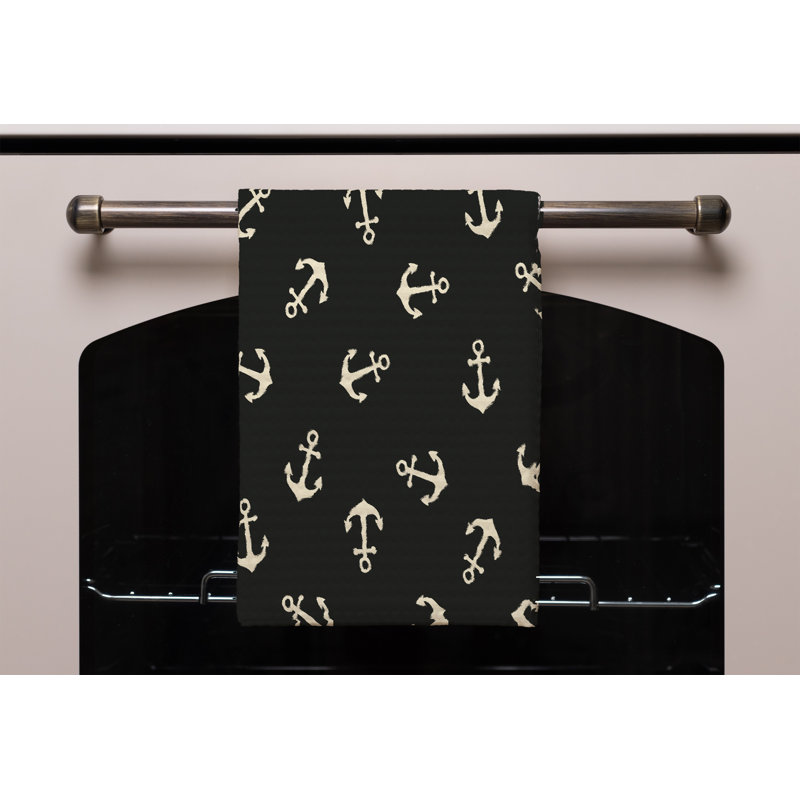 Cotton Waffle Tea Towel Kitchen Towel, Black