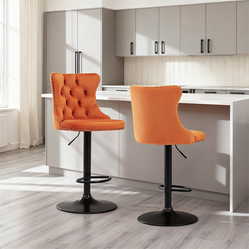 Ensemble de 2 tabourets de bar, tabourets de bar pivotants rembourrés réglables en velours, tabourets de bar modernes avec dossier pour îlot de cuisine.