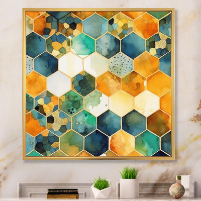 Abstract Canvas Wall Art, Colorful Hexagon Geometric Print - Colorfull Hexagone III