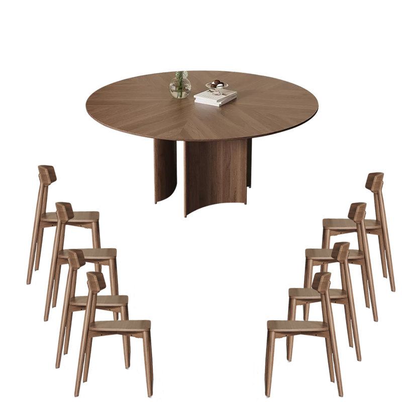 Walnut Solid Wood Top Three Leg Base Dining Set, 9