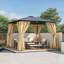 Pavillon de jardin d'extérieur à toit rigide 10 pi x 10 pi avec toit en polycarbonate, moustiquaire et écrans d'intimité-112960188
