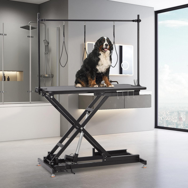 Electric Adjustable Dog Grooming Table, 9.4–39.4 in Height, 264 LBS Capacity, Foot Control & Tool Organizer, Matte Black