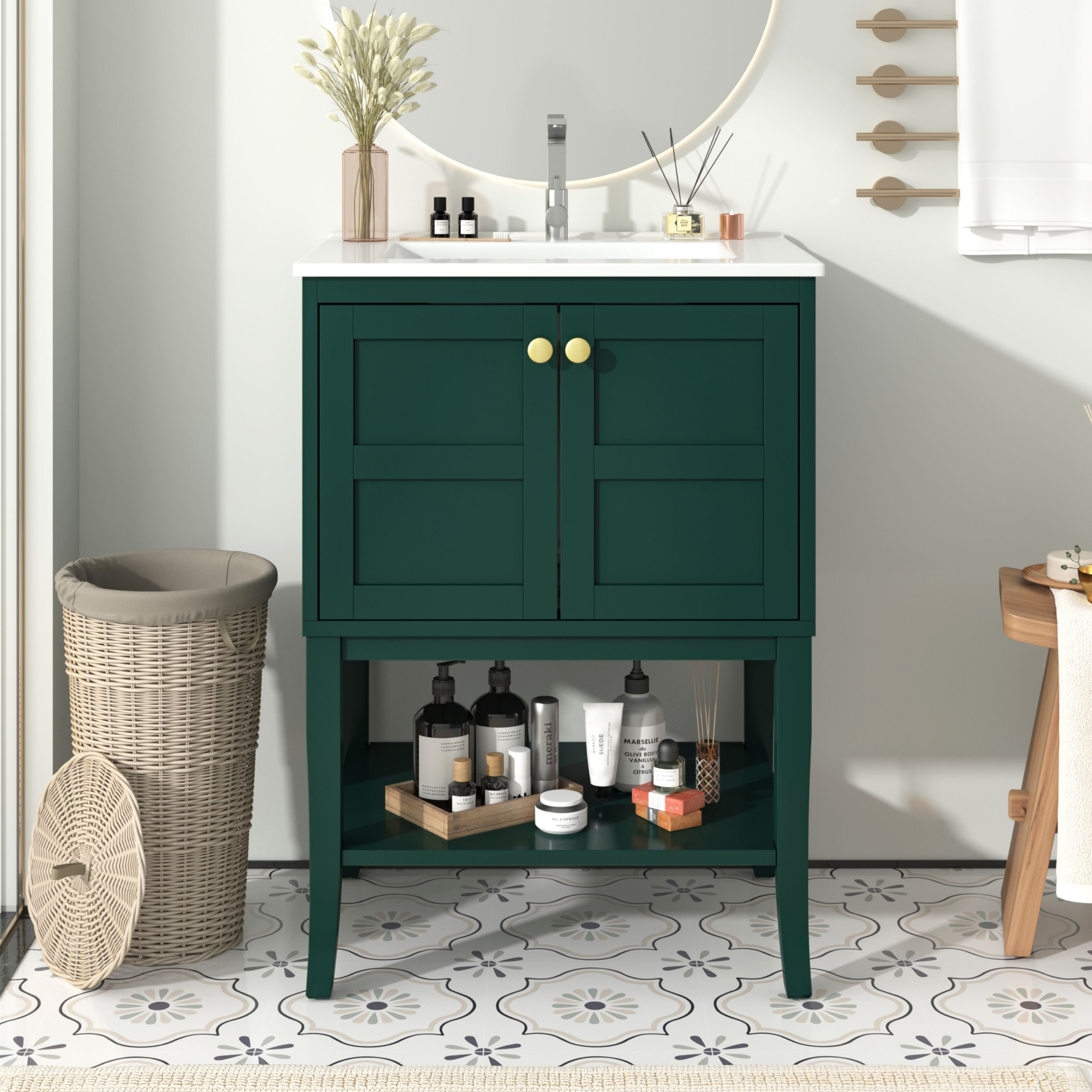 Winston Porter Minimalist Vanity With Open Storage Shelf | Wayfair