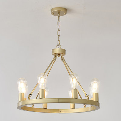 Petit lustre rond en forme de roue de chariot pour le salon, îlot de cuisine, vestibule, couloir, entrée, chambre à coucher, salle à manger, luminaire suspendu au plafond - doré - E12 - sans ampoules incluses